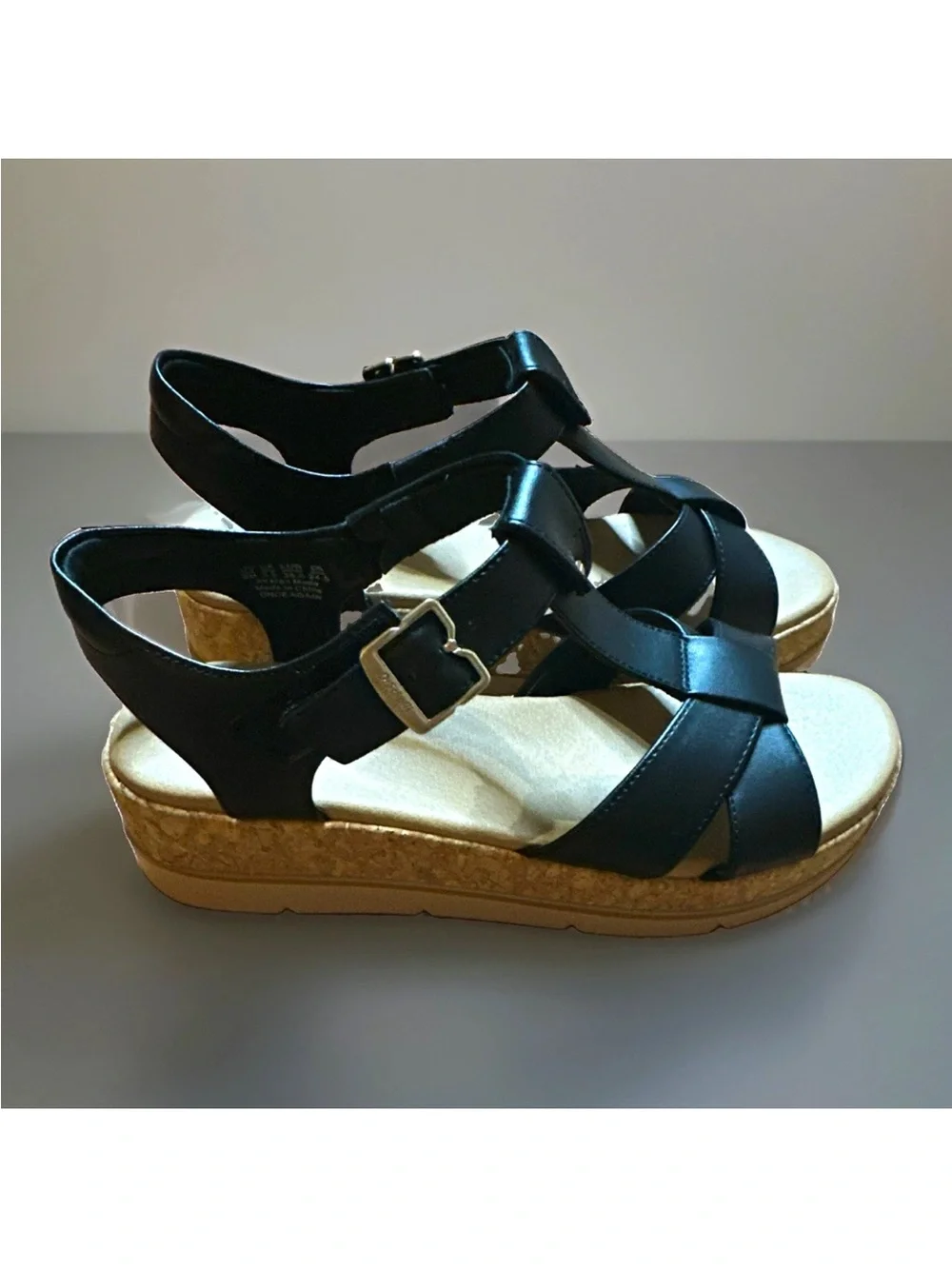 Dr. Scholl's Women's Once Again Black Strappy Wedge Buckle Sandals US 8 M New